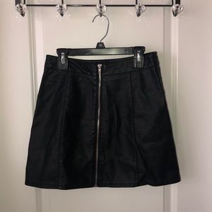 Black Leather Zip Up Skirt